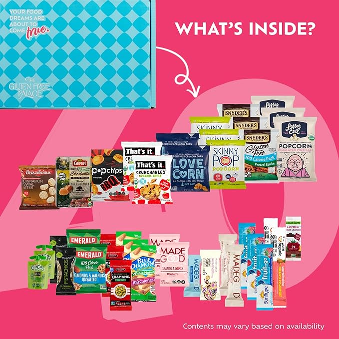 Gluten Free Palace 100 Calorie Snacks Variety Pack – Healthy Snacks Care Package - Low Calorie, Vegan, Protein Bars & Nuts – Food Gifts for Birthday, Adults, College Students & Corporate (40 Count)
