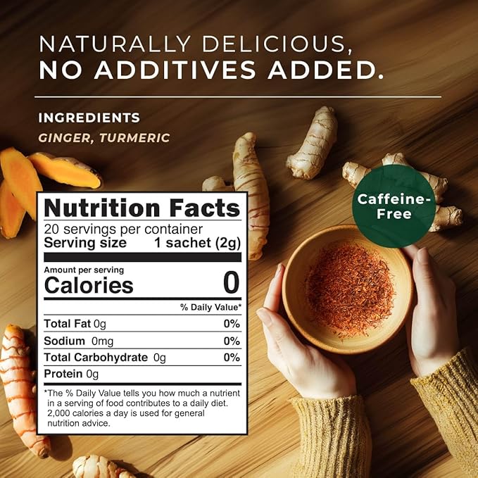 Gya Tea Co Turmeric Ginger Tea Bags (20 Bags) - Decaf Ginger Turmeric Tea For Body Comfort & Digestion Health - Fruit & Herbal Blends