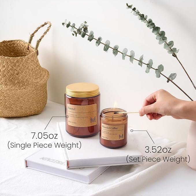 M&SENSE Creamy Vanilla Pie Candles for Home Scented Aromatherapy Candle Gift Set for Women and Men,7.05oz Soy Wax Long Lasting Amber Jar Candles Gift for Birthday Housewarming Mother's Valentine Day