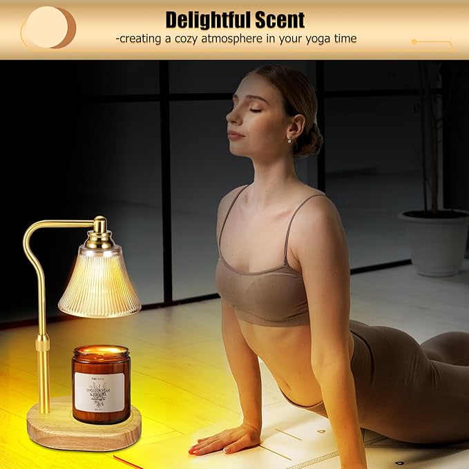 Dimmable Candle Warmer Lamp With Timer, Height Adjustable Electric Wax Warmer for Yankee Large Jar, Top-Down Light Heat Melting With 2 Bulbs for Home Decor