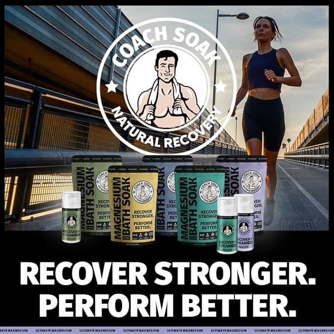 Coach Soak Magnesium Cream with MSM in Pump Bottle - Natural Recovery Cream with Magnesium Chloride & Menthol - Fast-Absorbing for Muscles & Joints, Lavender 3.4oz