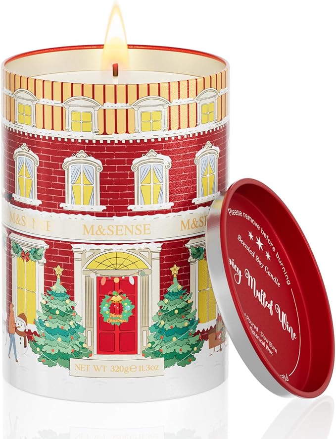 M&SENSE SpicyMulledWine Christmas Candles, Scented Candle for Stress Relief Meditation Relaxing, Housewarming Gifts for Women Men, 11.3oz 70 Hour Long Burning