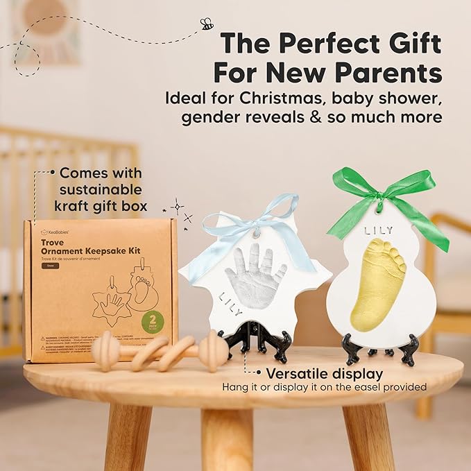 Baby Hand and Footprint Kit - Personalized Newborn Footprint Ornament, Clay Handprint Keepsake, Easy DIY Dog Paw Print Kit, Baby Shower Gifts for Boys, Girls, New Mom Gifts (Snow)