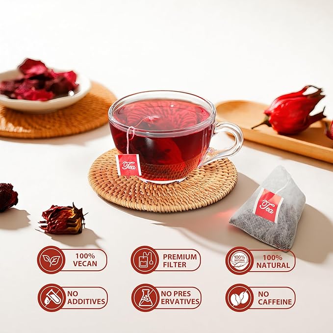 Pure Natural Hibiscus Tea Bags, Clear Heat And Moisturize Dryness, Rich In Antioxidants And Aids Digestion, Refreshing Sweet And Sour Fruity Taste, Caffeine-Free (1 Pack/50 Bags)