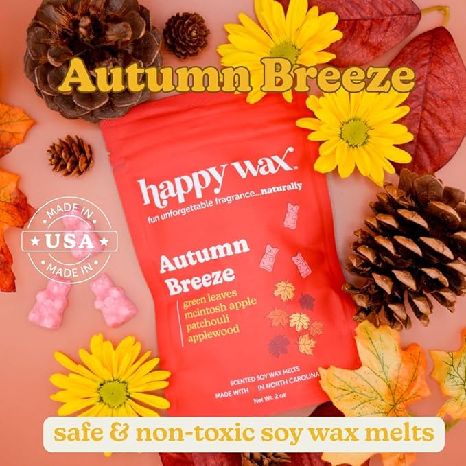 Happy Wax Fall Mix Premium Scented Natural, Non Toxic Soy Wax Melts – 6 Total Oz. of Scented Wax Melts. Includes: Fall Woods, Autumn Breeze, and Pumpkin Spice Latte