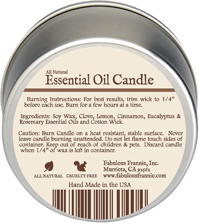 Fabulous Frannie All Natural Aromatherapy Soy Candle Travel tin Made with Pure Essential Oils 100 Hours Burn time 6oz (Protect (Compared to Thieves))
