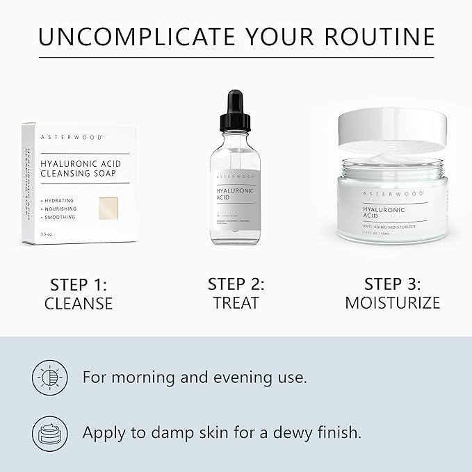 Asterwood Hyaluronic Acid Moisturizer - Anti-Aging, Wrinkle Reducing, Moisturizing, Hydrating - Fragrance-Free, Non-Comedogenic - 1.7 Fl Oz