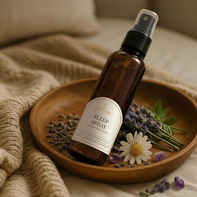 Carnatia Lavender & Chamomile Pillow Mist Infused with Melatonin | Natural Sleep Aid with Essential Oils : Relaxing Aromatherapy for Bedding & Room | 4 oz Spray Pump Bottle
