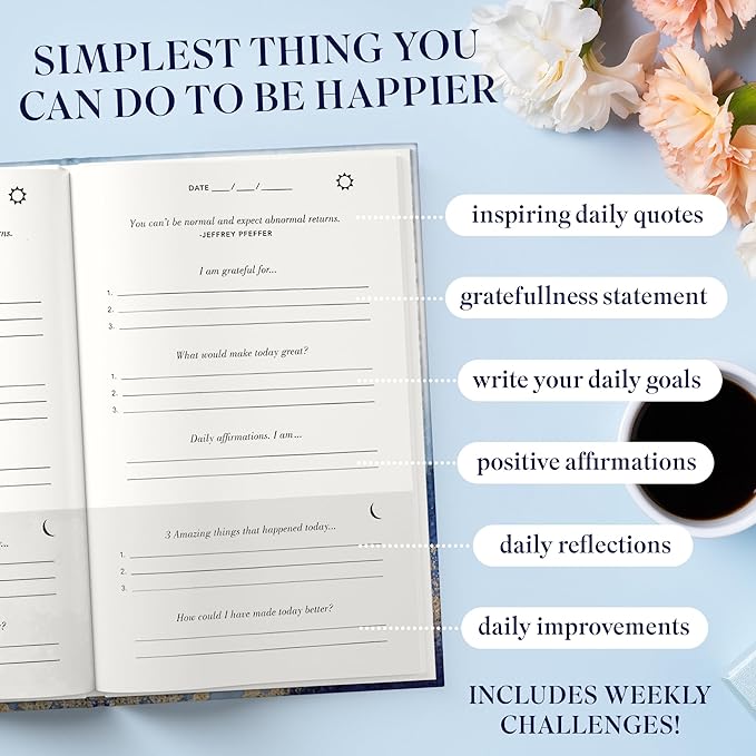 Best Gratitude Journal with Daily Affirmation Cards - Mindfulness Journal for Happiness, Productivity, Self-Care, and Positive Thinking - Ideal Gift for Women and Men, 200 Pages, Premium Quality