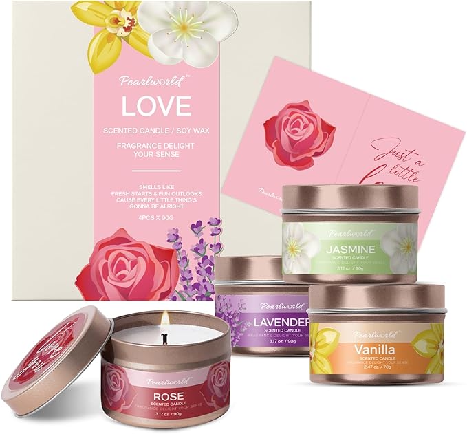 Aromatherapy Candle Gift Set for Women, 4pcs Candles Set for Birthday, Bridesmaid Rose, Lavender and More. Scented Candles for Home