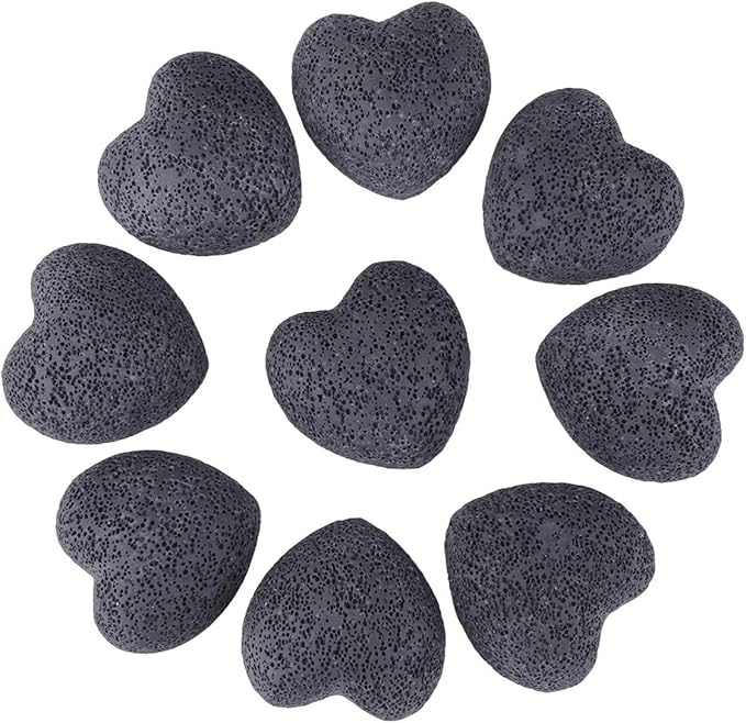 Rockcloud Black Lava Rock Stone Heart Shape Pocket Stones Dyed Lava Rocks Aromatherapy Essential Oil Diffuser Set, 0.9 Inch, 10 Pcs