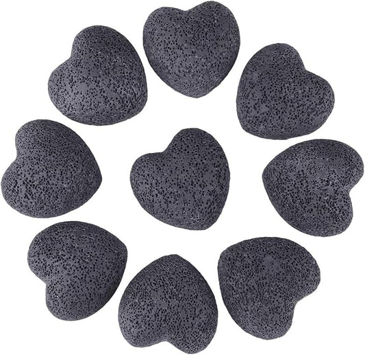 Rockcloud Black Lava Rock Stone Heart Shape Pocket Stones Dyed Lava Rocks Aromatherapy Essential Oil Diffuser Set, 0.9 Inch, 10 Pcs