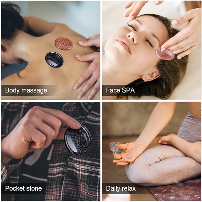 2" Worry Stone Blue Sand Crystal Palm Stones, Healing Goldstone Crystals for Anxiety Meditation, Turmalina Negra Thumb Stone Anxiety Relief Items Gift