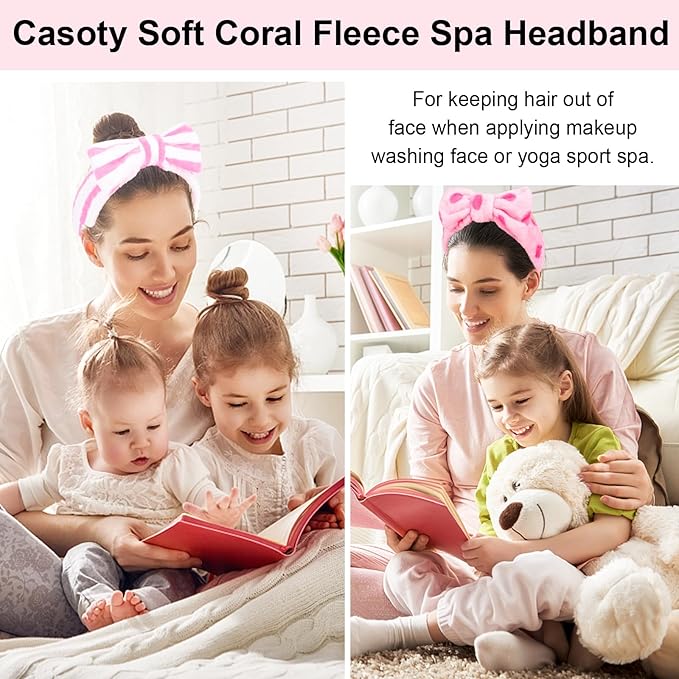 Casoty 12 Pcs Makeup Headband, Spa Headband for Women, Soft Coral Fleece Headbands for Makeup, Bow Hair Band for Face Washing Shower Skin Care Yoga