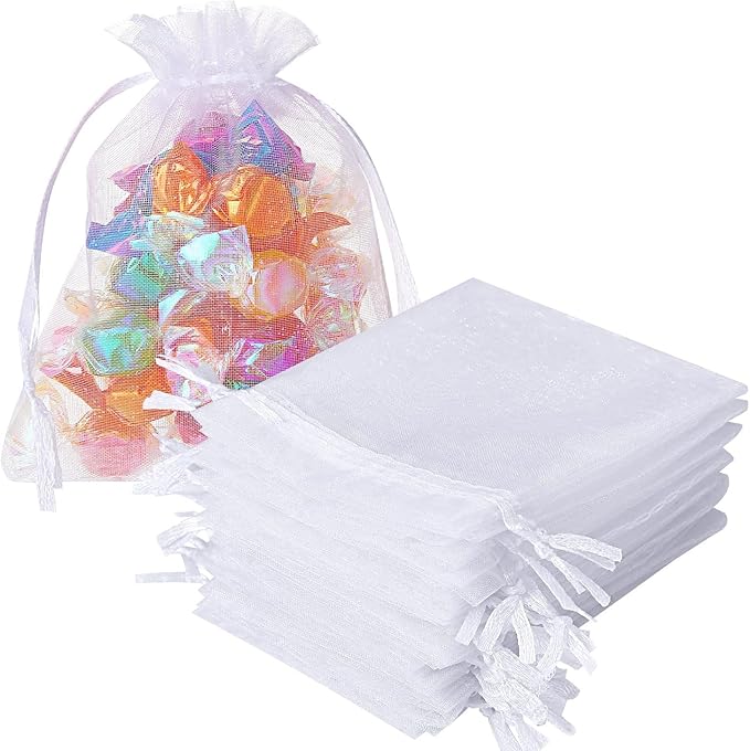 100pcs Organza Gift Bags White Small Jewelry Pouches Wedding Jewelry Bag 2x3 Inch Favour bags Lavender Bag for Wedding Birthday Party Christmas Candy Mesh Bags