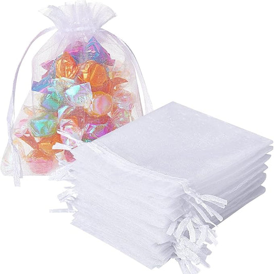 100pcs Organza Gift Bags White Small Jewelry Pouches Wedding Jewelry Bag 2x3 Inch Favour bags Lavender Bag for Wedding Birthday Party Christmas Candy Mesh Bags