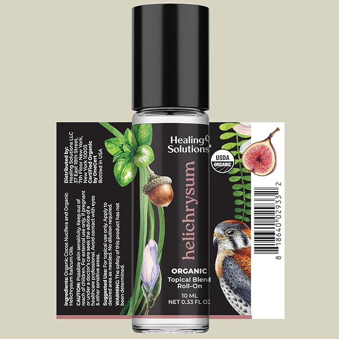 Healing Solutions - (2 Pack) Helichrysum Essential Oil Organic Roll On Set USDA Certified Roller - Perfume, Body Massage, Skin - Helichrysum Organic Essential Oil Roller for Skin & Bruises