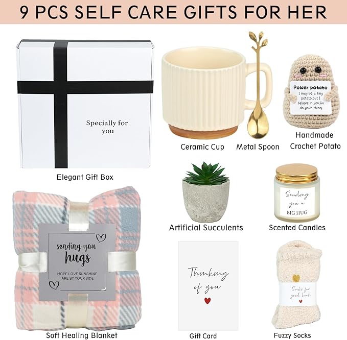 Self Care Gifts for Women, Inspirational Get Well Soon Gift Baskets for Women, Get Well Gifts Care Package for Woman After Surgery, Thinking of You Encouragement Surgery Recovery Gift for Woman