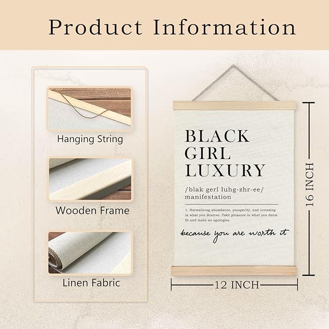 Exqcom Black Girl Luxury Inspirational Wall Art Poster, Inspirational Gifts for Black Women, African American Positive Affirmations Posters for Home Living Room Office, 12x16 Inches