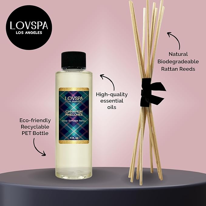 LOVSPA Cinnamon Pinecones Diffuser Oil - Fall Essential Oils for Diffuser Refill & Air Freshener Room Spray - Long-Lasting & Natural Home Fragrance, Scented Oil for Diffusers, USA Made, 4oz