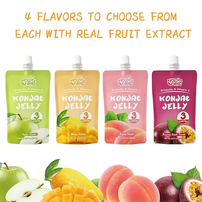 VOLO VERO Konjac Jelly Squeeze Pouch Mango Flavor, Low Calories (3 Kcal), 10 Packs, Gluten Free & Vegan, 0 Sugar, Keto, Low Carb, Drinkable Vitamin C Healthy Fruit Snacks, Holiday Gifts