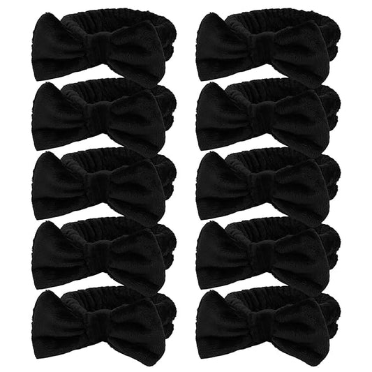 10 Pack Spa Headband for Washing Face Black Skincare Headbands Bulk for Women Girls Soft Coral Fleece Hairband Cute Bow Headbands for Washing Face Makeup