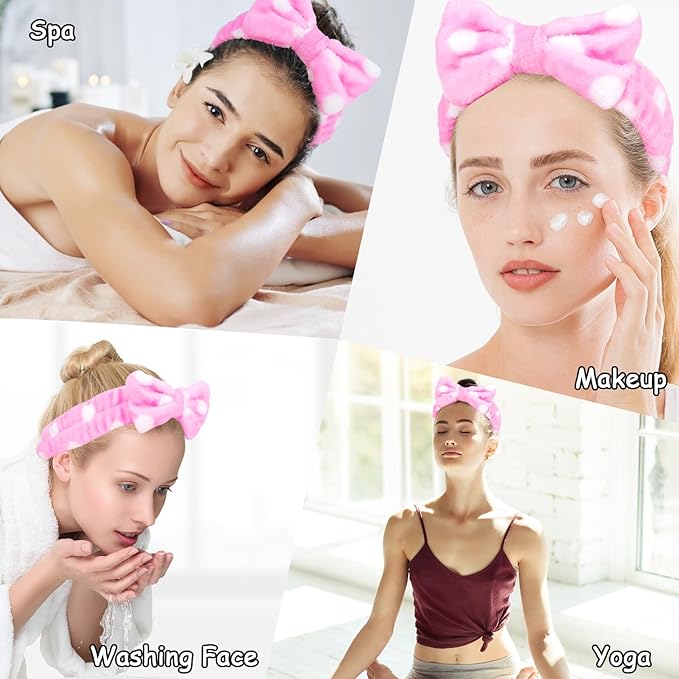 Casoty 12 Pcs Skincare Headbands, Spa Headband for Washing Face, Soft Coral Fleece Headbands for Makeup, Bow Hair Band, Make Up Accessoriesfor Face Washing Shower Skin Care Yoga