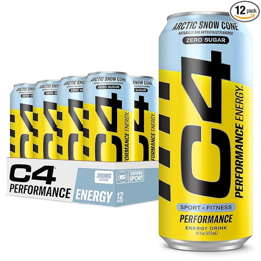 Cellucor C4 Carbonated Zero Sugar Energy Pre Workout Drink + Beta Alanine, (NEW) Sparkling Arctic Snow Cone, 16 Fl Oz, Pack of 12