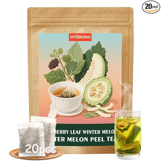 20 Bags Mulberry Leaf Winter Melon & Bitter Melon Peel Tea, Caffeine-Free Natural Ingredients Herbal Tea Bags, Supports Lung Cleanse, No Additives, Daily Enjoyment Tea for Men & Women