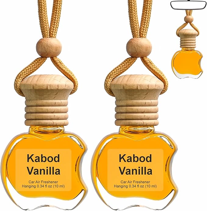 Kabod Premium Vanilla 2‑Pack Car Air Freshener | Hanging Essential Oil Diffuser | Natural Long‑Lasting Vanilla Scent | Odor Eliminator | 10 ml Each