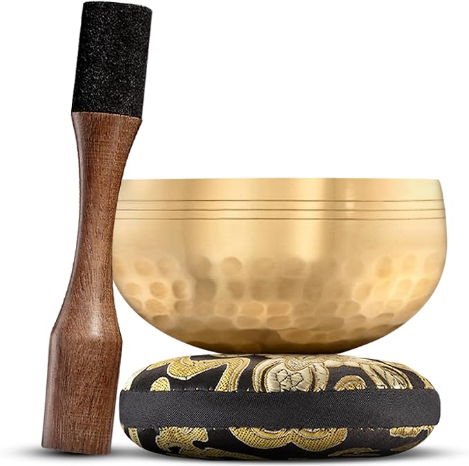 Tibetan Singing Bowl Set – Authentic Plain Design – Sound Bowl & Meditation Bowl with Cushion, Mallet & Guide – Chakra Balancing – Sound Bath Instruments – Therapeutic Sound Devices
