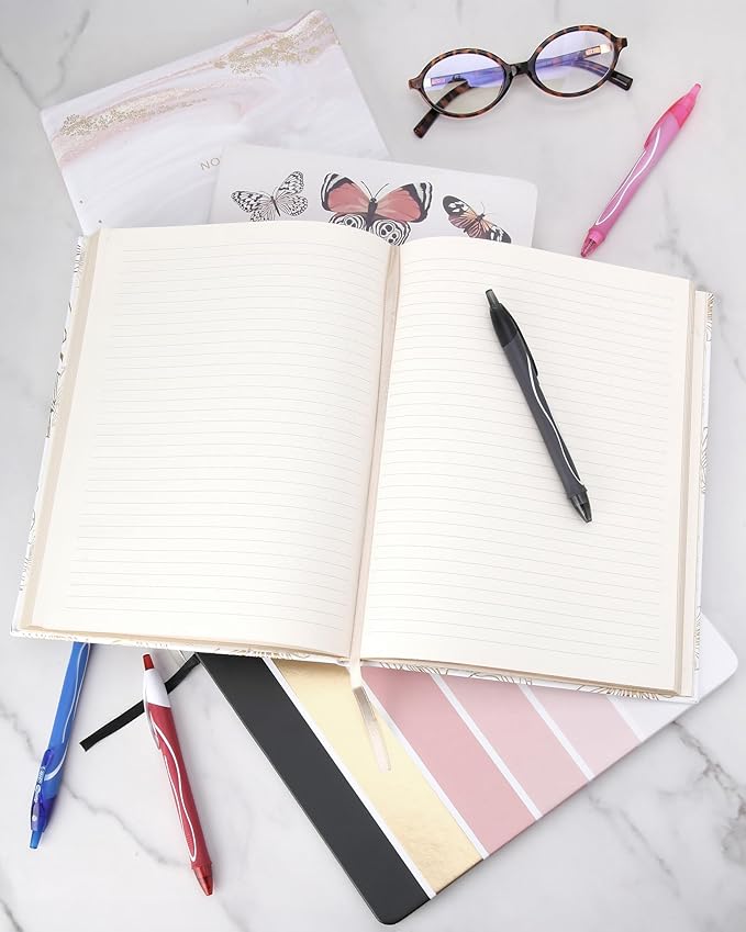 Eccolo Desk Size Hardcover Journal, 256 Lined Page Notebook with Gold Edge Paper, 8-x-10-inch, Gold Flower