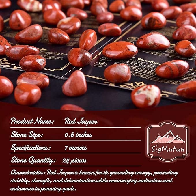 Red Jasper Healing Crystal Stone Set - 24 Pieces, 0.6" Natural & Polished Stones for Healing, Meditation, Reiki, Chakra, Crafting & Decoration