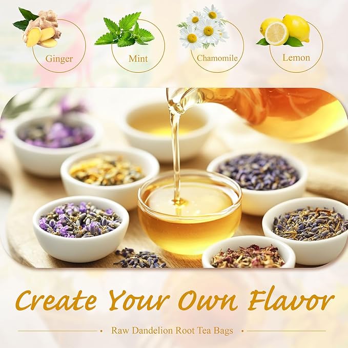 WT WEETEE Raw Dandelion Root Tea Bags, 100 Count Premium Dandelion Tea, Natural, Unprocessed, Earthy Flavor, Caffeine Free Herbal Tea