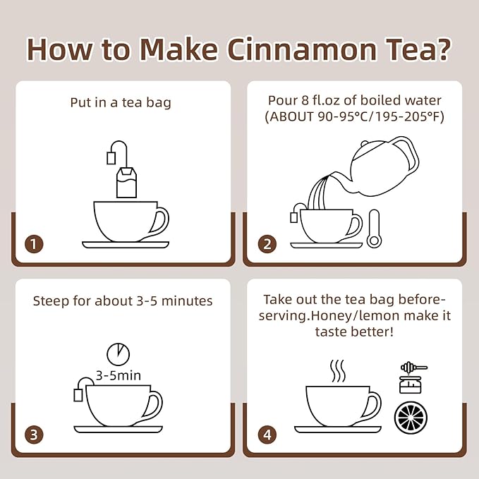 Veyorra Cinnamon Tea Bags -Natural & Pure Cinnamon Bark, Herbal Tea. No Sugar, No Caffeine, No Gluten, Vegan (30 Bags)