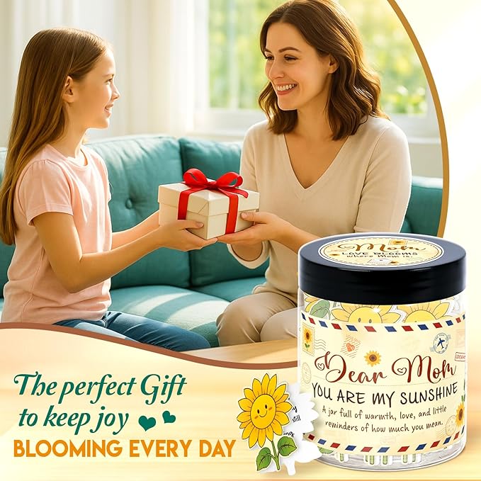 Mom Affirmation Jar – You Are My Sunshine Gift - Mom Birthday Gifts From Son, Daughter - Mothers Day, Christmas, Birthday Gifts For Moms - 60 Positive Sunflower Affirmation Cards