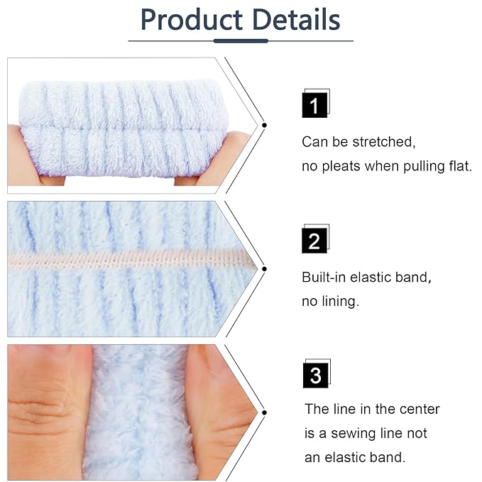 VELSCRUN Spa Headband, Makeup Face Wash Skincare Headbands, 5 Pcs Sponge Get Ready Snail Hairband Facial Wristband Hair Clip Set, Stuff for Teen Girls Women Trendy Hair Accessories Blue