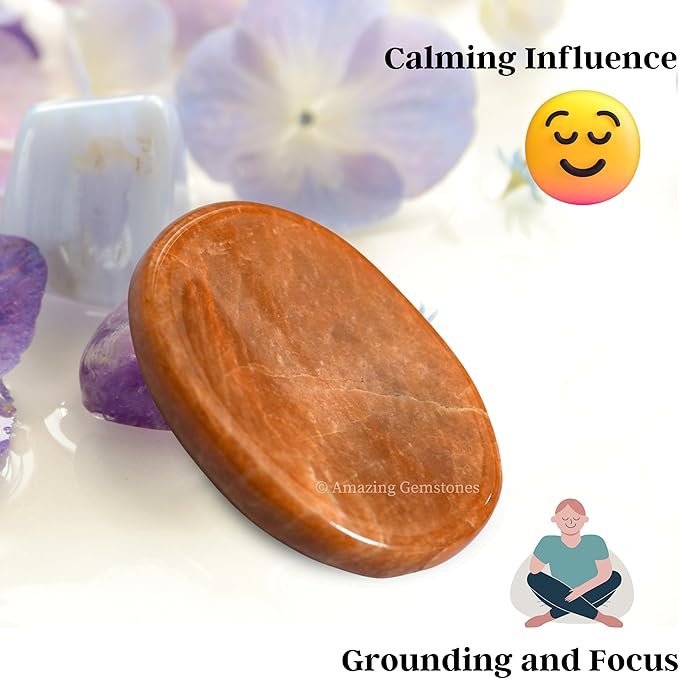Amazing Gemstone Peach Moonstone Worry Stone Crystals & Healing Stones - Worry Stones for Stress Relief Gifts - Piedra Crystal Fidget for Meditation - Unique Stocking Stuffers & Birthday Gifts