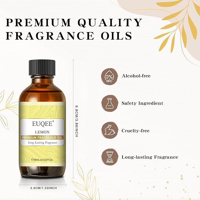 EUQEE Lemon Fragrance Oi Premium Essential Oil with Glass Dropper for Diffuser, DIY Bath Bombs, Candle Making - 2.02 Fl oz/ 60ML