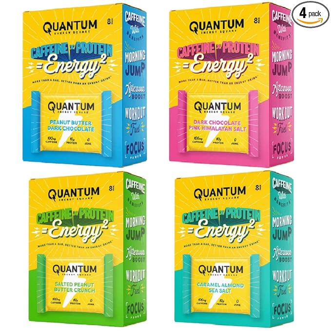 Quantum Energy Square: Energy Bar with Caffeine & 10g Protein. Delicious Healthy Snack On The Go. (Vegan, Gluten-free, Soy-free, Dairy-free) (Variety Mega Pack)