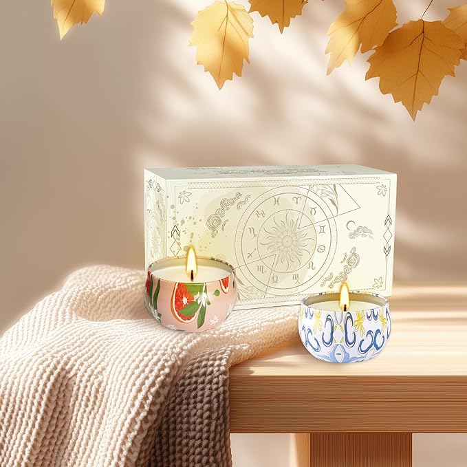 2 Pack Home Scented Candle, Grapefruit and Pine Scented Candles Ladies Gift Set, Soy Wax, Long Burning and Tin Candles, Birthday, Mother's Day, Anniversary.