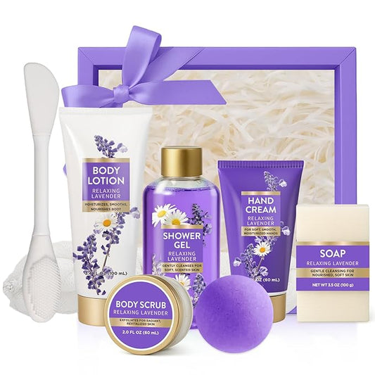 Gifts for Women, 8 piece Lavender Gift Sets for Women with Bubble Bath, Relaxing Spa Gifts for Wife, girlfriend and Mom, Bath Gift Baskets Set with Body Scrub, Body Lotion, Hand Cream and Soap