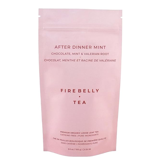 Firebelly Tea After Dinner Mint, Organic Chocolate & Mint Tea with Valerian Root for Sleep, Loose Leaf Herbal Drink, Caffeine-Free, For Relaxing Nighttime, 3.5 oz, Pack of 1
