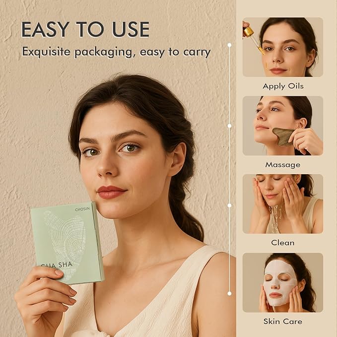 Gua Sha Tool for Face & Body: Face Massager Tool for Lymphatic Drainage - Jaw Lifting & Anti-Aging, Relieve Pain for Women Men Self Care Gift (Sandalwood)