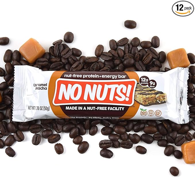 No Nuts! 100% Nut Free Dairy Free Vegan Protein Bars, Chocolate Caramel Mocha 12-Pack, Organic, Kosher, Egg-Free, Non-Gmo & Dairy-Free Protein Bars