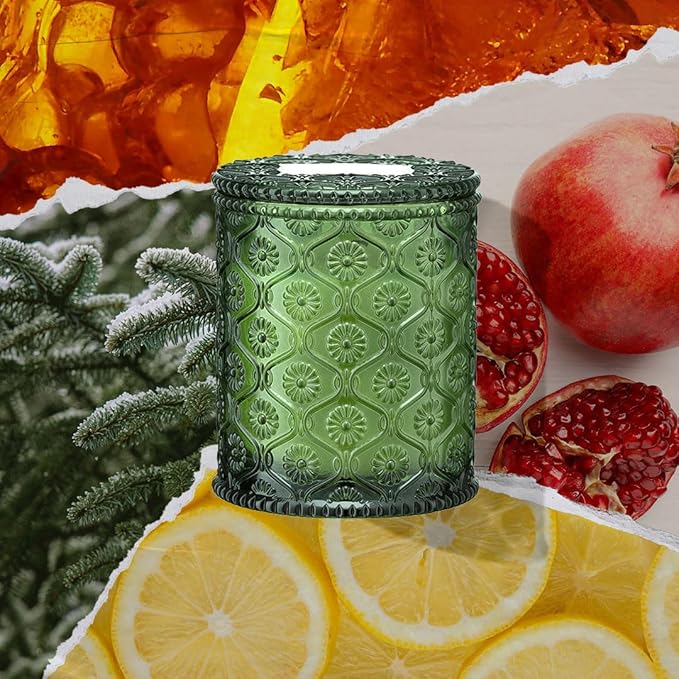 LA JOLIE MUSE Christmas Candles, Pine & Pomegranate Candle -Lemon, Pomegranate & Pine | 6 oz Natural Soy Wax | 40 Hours Clean Burn | Gift-Ready for Hosts, Gatherings | Elegant Home Décor