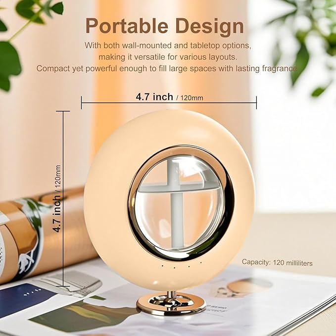 120ML Essential Oil Diffuser, 4 Mode Cyclic Mist, Auto Shut-Off, Aromatherapy Diffuser with Night Light for Bedroom and Home (Beige)