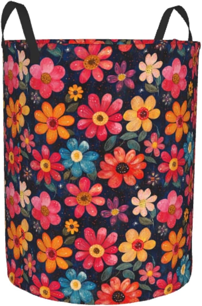 Laundry Basket Flowers Valentines Colors Collapsible Large Capacity, Dirty Clothes Basket Durable Lightweight Hamper With Handles Ideal For Clothes, Toys Home Organization