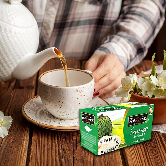 Tea4U Soursop Green Tea - Smooth Blend of Soursop Flavor - Hand Picked Leaves - Keeps You Hydrated with Refreshing Aroma - 25 Teabags