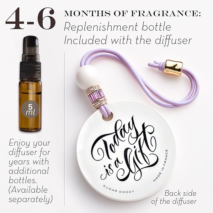 Luxury Car Air Freshener for Women - Refillable & Portable Essential Oil Fragrance Diffuser - Cute Car Accessories & Interior Decor - Mirror Hanging or Vent Clips - Rubies Cross Charm, Rose Scent